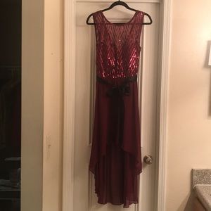 Maroon hi-low sequin party dress, size L